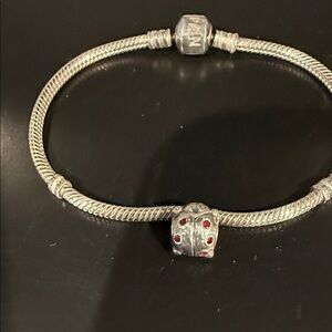 Pandora Silver Lady Bug with Red Accents